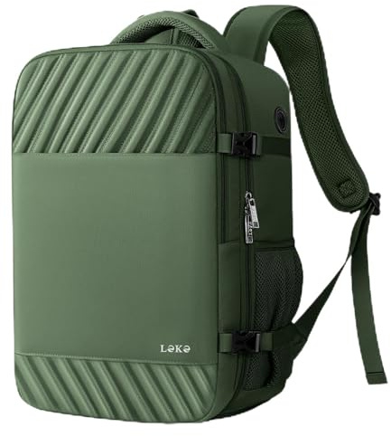 Lekespring Mochila Viaje Cabina Avion 40x20x25 Mujer Ryanair Equipaje de Mano 40x20x25 Mochila Viaje para Portatil 14 Pulgadas Impermeable Bolsa de Viaje para Trabajo, Escuelas (20L, Verde)