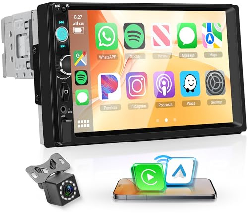 Trådlös CarPlay-bilradio, 1 DIN med YouTube, trådlös Android Auto, iOS/Android Mirror Link, Bluetooth, 7-tums pekskärm, bilradio med en DIN-skärm och FM-radio, USB/EQ/AUX, rattreglage och backkamera