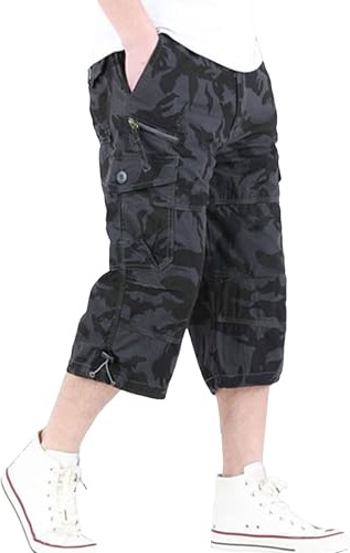 Pantalones Cortos Cargo Capri elásticos Largos para Hombre, por Debajo de la Rodilla, de algodón 3/4, Informales, para Senderismo, con múltiples Bolsillos.