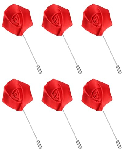 QUARKZMAN 6 Alfileres De Solapa De Rosa Para Hombre Alfileres De Seda Rojo | Con Flor, Accesorios De Vestir, Para Traje De Boda Y Negocios