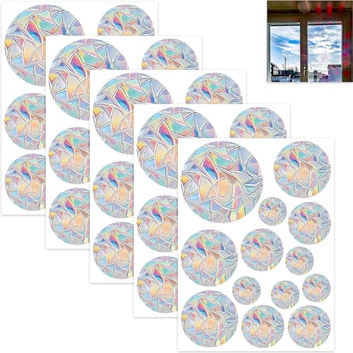 Duoleimi 65 Unidades de Adhesivos para Ventanas Suncatcher, Adhesivos prismáticos para la protección de Aves y la decoración, lámina Circular Rainbow para Ventanas de Puertas, salón y Dormitorio
