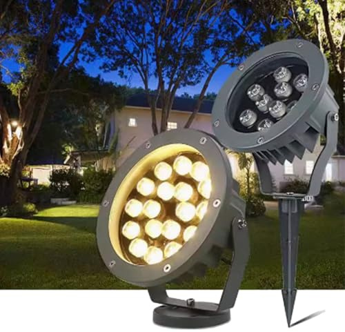 POTUBI Foco for árbol de haz LED - Luz inundación redonda for exteriores, CA 220 V IP65 Lámpara triple impermeable a prueba agua, Patio jardín Césped ecológico(Green,A 6W)