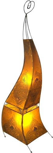 GURU SHOP Hennalampe, Leder Stehlampe/Stehleuchte - Mauretania 160 cm, Gelb, Farbe: Gelb, Bunte, Exotische Stehleuchten