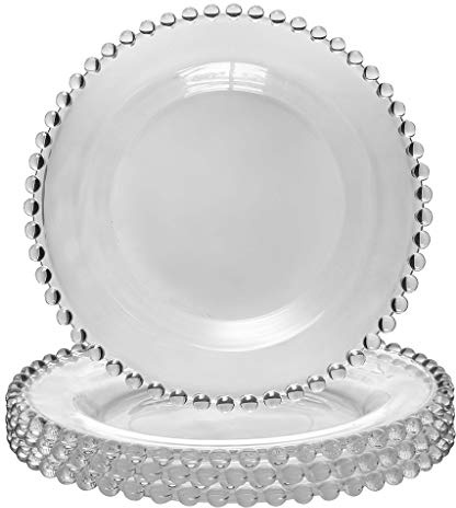 Dibor Set of 4 Bella Perle Glass Dessert Plates with Beaded Edge Alfresco Dining Tableware - 20.5cm