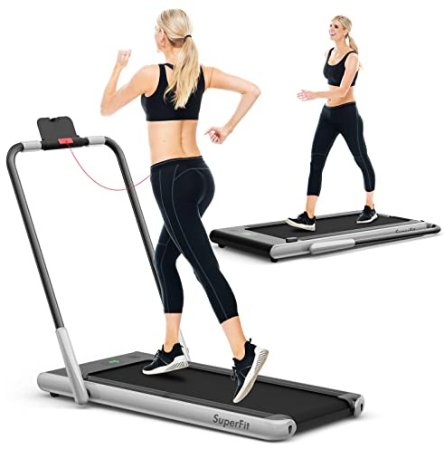 COSTWAY 2 in 1 Laufband klappbar 2,25HP, Walking Pad unter dem Schreibtisch mit APP, Bluetooth und Fernbedienung, 1-12 km/h, Laufband für Zuhause