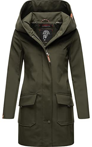 MARIKOO Mayleen Chaqueta de Transición para Mujer Softshell Abrigo Impermeable Transpirable con Capucha XS - 3XL, verde oliva, S