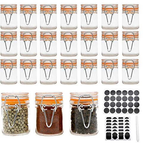 Homelike Style 1.7 oz Mini Glass Spice Bottles, 24 Pack Small Glass Jars with Airtight Lid and Leak Proof Rubber Gasket, Empty Spice Containers with Labels for Home and Kitchen