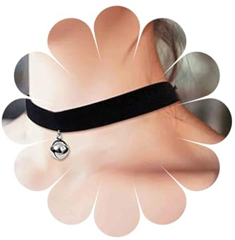 Allereya Collier Pendentif Cloche Ronde en Daim Noir Collier Ras du Cou Goth Velours Collier Punk Velours Ruban Ras du Cou Chaîne Bijoux pour Femmes et Filles (Argent)