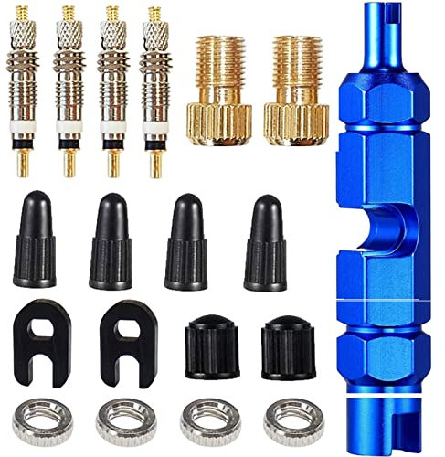 19 Stücke Französisches Presta, Ventil Sclaverand Fahrrad, Ventile Ersatz Set, Französisch Fahrradventil Adapter Set, SV Adapter Fahrradpumpe Adapter Aufsatz Ventileinsatz Werkzeug Set
