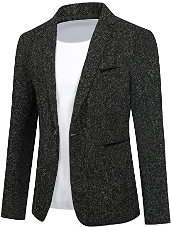 Allthemen Casual Blazer för män, smal passform, en knapp, affärskostym, jackor, enkelknäppt bröllopskavaj, 38# Black, XXL