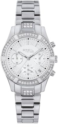 Breil, Collezione C'est Chic, Orologio Donna, Cronografo Donna in Acciaio, Lunetta con Cristalli, Quadrante Bianco con Finitura Satinata, Cassa 36 mm, Pratica Chiusura, Resistente all'Acqua