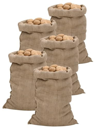 'vidaXL - Set of 5 Multipurpose Jute Sacks - 100% Natural, Sturdy Brown Burlap Bags - Ideal for Storage and Decoration