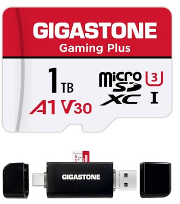 【Nur für Switch 1】 GIGASTONE 1TB Micro SD Karte mit USB Typ C Kartenleser + SD Adapter, Gaming Plus, bis zu 150/120 MB/s, kompatibel mit Nintendo Switch 1, Steam Deck, A1 U3 V30 UHS-I