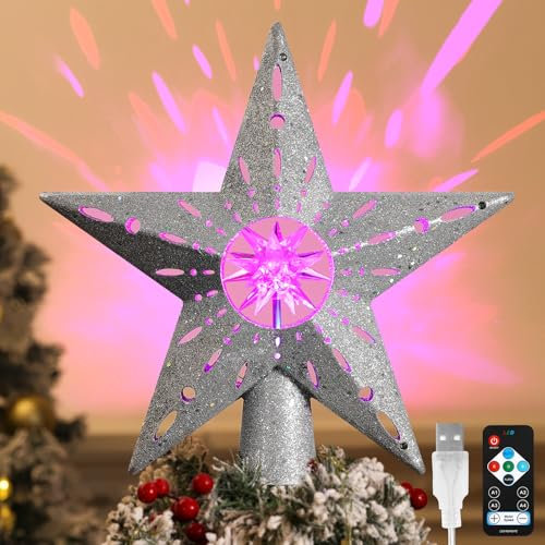 Lewondr Christbaumspitze, Metallrahmen Baumspitze Stern mit 15 Warmen Lichtperlen, Weihnachten Baumspitze mit Lichtern 6H Timer, Weihnachtsbaum Dekoration für Urlaub Nach Hause Dekoration