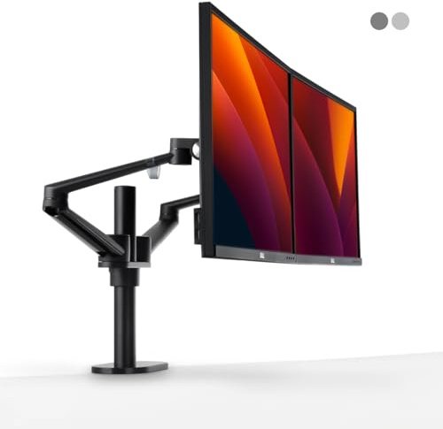 ALBERENZ® Doppelmonitorhalterung - Verstellbarer Monitorarm für 2 Bildschirme, 17-27 Monitore, ergonomisches Design, höhenverstellbar und neigbar, Farbe Schwarz