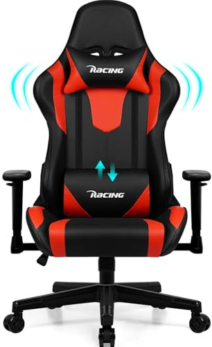 Homimaster Gaming Stuhl, Bürostuhl Ergonomisch mit verstellbare Lendenkissen, Kopfkissen und Armlehnen,Gaming Chair Gepolstert,Gamer Stuhl Wippfunktion,Gaming Stuhl 150 kg Belastbarkeit, Rot