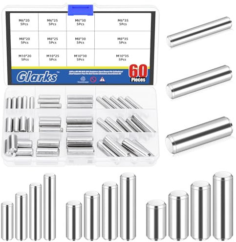 Glarks 60pcs 6/8/10mm Dowel Pins Kit, 12 Sizes 304 Stainless Steel Cylindrical Shelf Support Peg Pin Fasten Elements, Wood Bunk Bed Dowel Pins Shelf Pegs for Cabinet and Furniture Installation