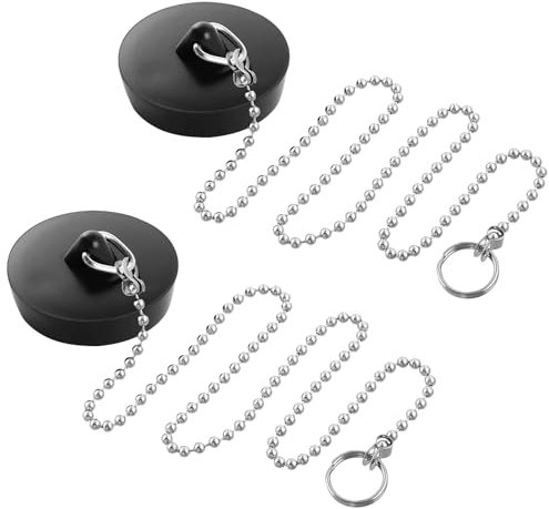2 Stück Abflussstopfen, Gummi Stöpsel für Spülbecken, 45mm Universal Spüle Abfluss Stöpsel, Badewannenstöpsel, Spülbecken Stopfen mit Haken, Waschbecken Stöpsel Verschluss, mit 40 cm Stöpsel Kette