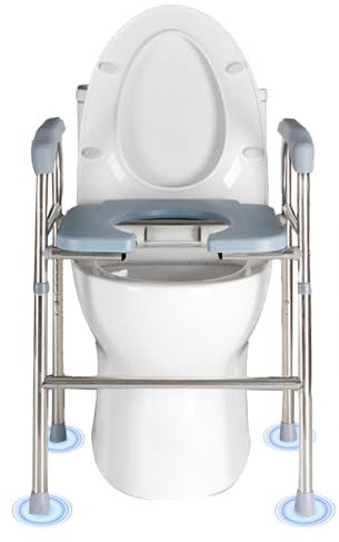 Rehausseur Toilette Adulte, Siège de Toilette Surélevé avec Accoudoirs, Hauteur Réglable, Aide au Relèvement de Toilette pour Personnes Âgées, Personnes à Mobilité Réduite