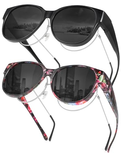 Hifot 2 Paires Polarisées Surlunettes de Soleil Femme Homme, Sur Lunette de Soleil Polarisée avec Protection UV400, Cadre Oversized en TR90, Idéales pour Pêche Conduite Voyage Cyclisme Sport