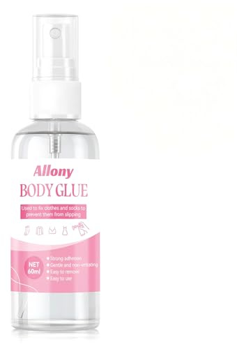 Allony Body Glue for Clothes & Skin, Body Adhesive, Sock Glue, for Straps, Skirts, Leotards, Dancers' Costumes, Transparent, Strong Adhesive, Non-slip, Sweat-proof and Skin-friendly, 60ml
