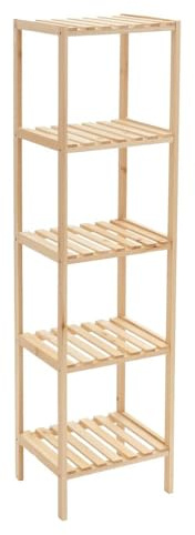 Estantería con 5 baldas de Madera de Abeto Natural 35x30x130 cm, Estante Decorativo para almacenaje en Bano, Cocina, salón, Dormitorio, Estilo rústico y Moderno