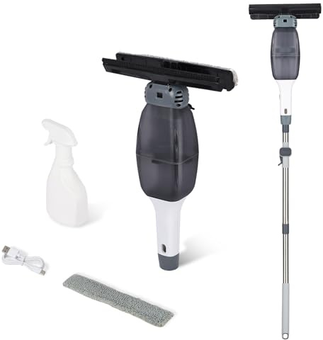 Nexalite Akku Fenstersauger Fensterreiniger Elektrisch: Fensterputzer mit Teleskopstiel, Sprühflasche, 2000mAh, Fensterputzer für Fenster Spiegel Fliesen Glas, Wiederaufladbar