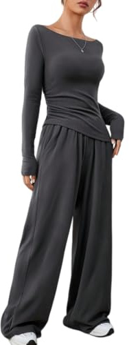 DURINM Donna Completo Tuta 2 Pezzi Completo a Maniche Lunghe Pantaloni Casual Elegante Tuta Ginnastica Tuta Sportiva Donna Completi Felpa Pantaloni Jogging Invernale per Casa Fitness