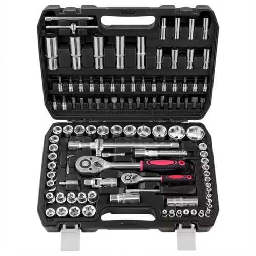 ota Juego de Llaves de Vaso 108 Piezas Cr-V, Kit de Herramientas Mecánicas con Trinquete 1/4 y 1/2, Carraca 72 Dientes, Llaves de Tubo