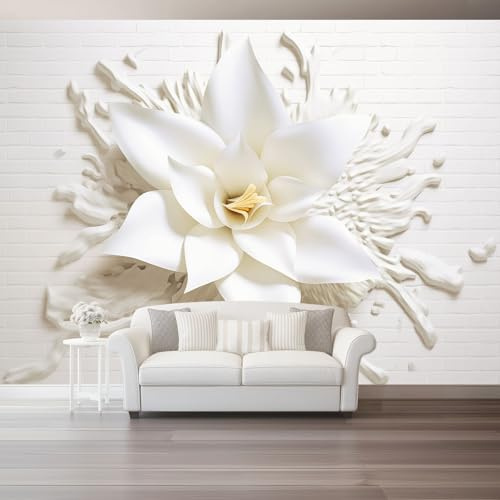 Générique Papier Peint 3D Floral Artistique,Papier Peint Panoramique - Blanc Pour Salon Chambre Chambre D'Enfant Décoration Murale 250 x 175 cm（WxH