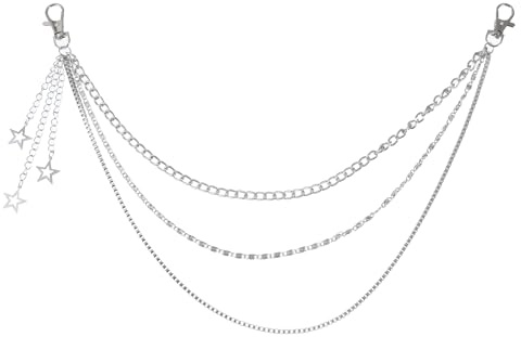 Mabor Silver Star Pants Chain, Metal Punk Wallet Chains | Hip Hop Pocket Chain for Jeans Backpack Keys Pants Accessories
