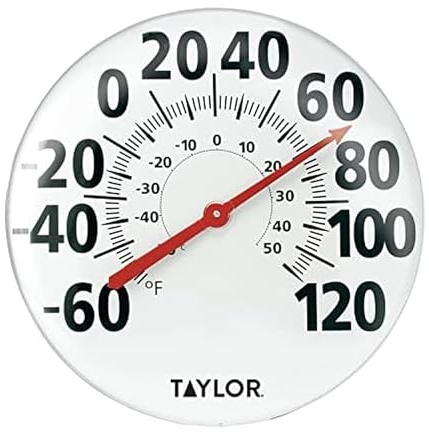 Taylor Extra Large Metal Wall Indoor Outdoor Thermometer, Easy to Read Numbers for Patio, Pool, and Indoor Areas, 18 inch, White