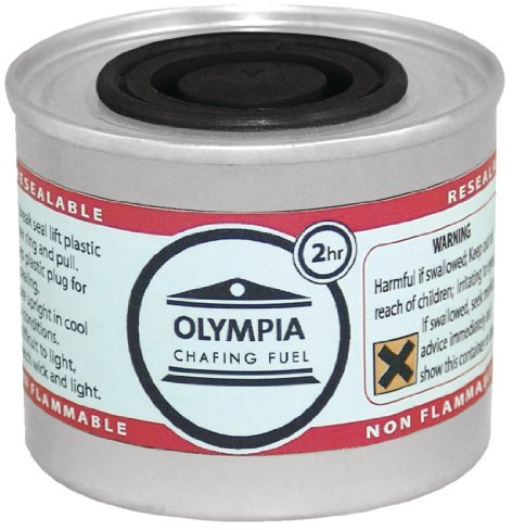 Olympia Liquide Combustible pour Chauffe-Plat Olympia 2 Heures avec mèches (Lot de 12), Couvercle à vis Facile à Ouvrir, récipient Cool Touch, Utilisation Professionnelle, CB733