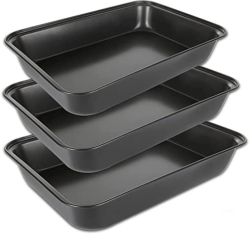 AHUNTTER 3 Piece Oven Trays Non Stick Set with Small Flower Baking Tin Baking Tray- Carbon Steel (PFOA Free) Cooking Roasting Tins for Ovens - Dishwasher Safe