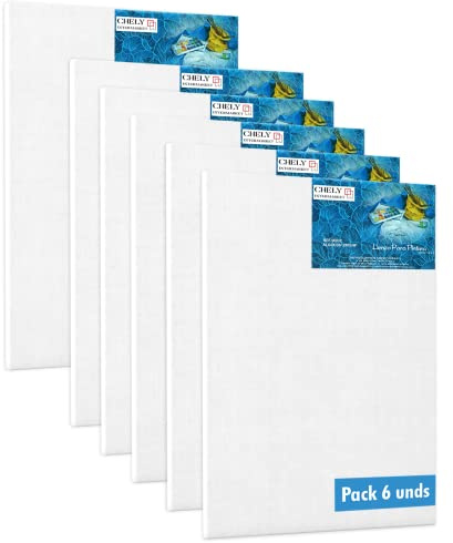 CHELY INTERMARKET MOD560 Lienzos Para Pintar 30x40 CM Pack 6 Unidades Bastidor Madera 16 MM Algodón Blanco Preimprimado Profesional Para Acrílico Óleo Manualidades Bellas Artes Artistas Aficionados
