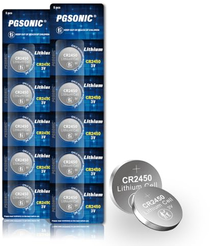 PGSONIC CR2450 Batteries, 3 Volt Lithium Coin Battery 10 Count, High Capacity and Leak-Free Performance