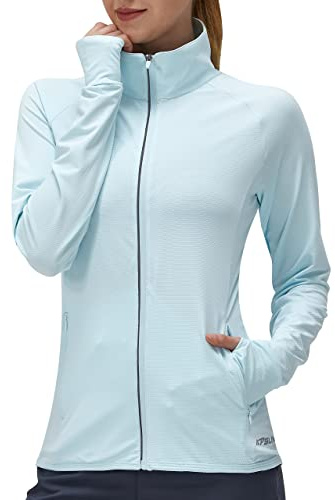 KPSUN Vêtement de protection solaire UPF 50+ à manches longues pour femme - T-shirt léger pour activités de plein air | Chemise de soleil à manches longues avec fermeture éclair, 4 poches, tissu à séchage rapide, veste de protection UV SPF pour