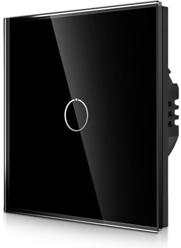 CNBINGO Touch Lichtschalter unterputz in Schwarz - einfach Wandschalter mit Status-LED und Glas Panel - Kein Neutralleiter Erforderlich - 1 Fach Berührungsschalter - 500 W/Fach
