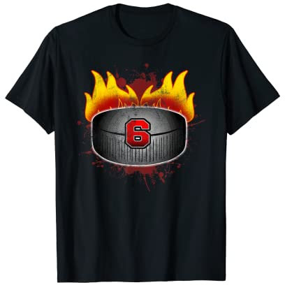 Hockey Puck On Fire #6 Six Hockeytrikot T-Shirt Distress T-Shirt