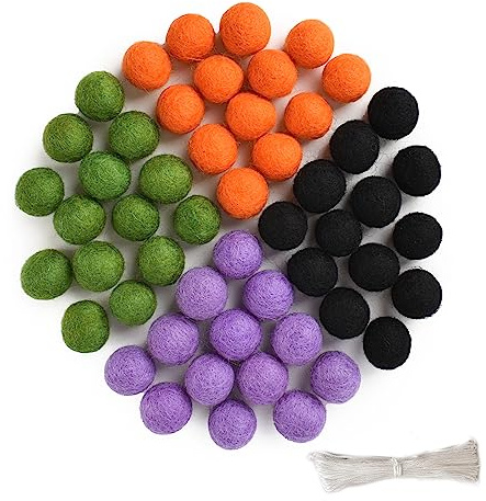Luckforest 60 Pcs Natural Wool Felt Balls Pom Poms for Halloween Crafts, Garland, Felting, Baby Mobile and Decor 0.8 Inch Hand Felted in Nepal from 100% NZ Wool