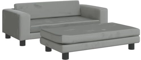 vidaXL Kindersofa mit Hocker, Couch für Kinder, Kindercouch mit runden Kanten, Kindersessel Minisofa Polstersofa Kindermöbel Sofa Kinderzimmer, Hellgrau Samt