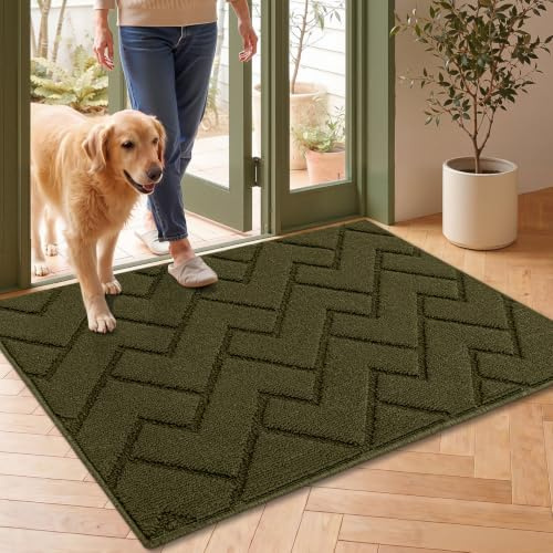 Biscpro Door Mat 60x90cm,Indoor DoorMat Washable,Doormat Indoor Dirt Trapper Non-slip,Absorbent Inside Entrance Rug Floor Mat for Entryway,Patio,Garden,Laundry Room,Pets - Oliver Green