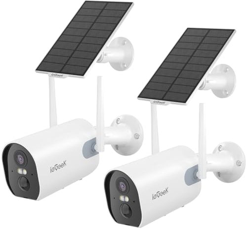 ieGeek 2K Telecamera Wi-Fi Interno/Esterno Senza Fili Videocamera di Sorveglianza a Faretti con Visione Notturna a Colori 2 PCS