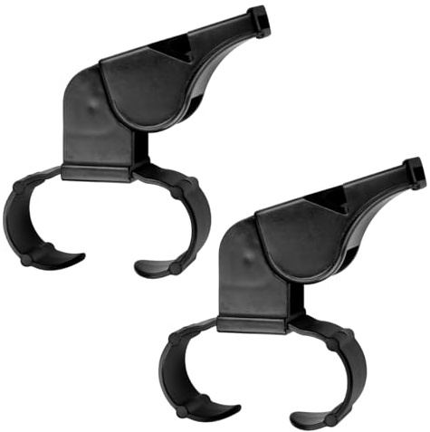 GLADFRESIT 2 silbatos de mano de plástico para deportes, silbato con agarre de dedo, silbato de árbitro reutilizable regular, silbato Schiedrichter dedo Pfeife fuerte sonido nítido silbato (negro)