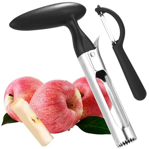 Koncuo Apfelentkerner Praktischer Apfelkernausstecher Küchenhelfer Apfelentkerner mit Griff Apple Core Entferner Werkzeug mit Schäler Edelstahlklinge Lebensmittelqualität von Äpfeln,Birnen,für Küche
