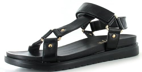 ella Ladies Sandals Chunky Strappy Casual Evening Stylish Comfort Gladiator Studded Fashion Shoes (Black, UK Footwear Size System, Adult, Women, Numeric, Medium, 6)