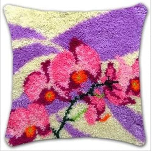 MIDUNU DIY Knüpfhaken-Kits, Teppiche, Bezug, Kissen, Teppich, Bodenmatte, Kissenbezug, Handarbeit, Häkeln, Für Kinder Und Erwachsene, Geschenk, Orchidee (43 X 43 cm)