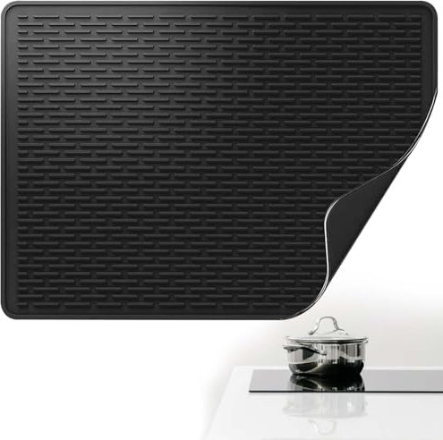 Silikon Herdabdeckplatte, 71 x 50 cm Elektroherdabdeckung, Glasplatte, Keramik-Glas-Kochfeldschutz, Wasserdichte Abdeckung für Induktionskochfeld, Kochfeld Schutz Matte für Counter (Schwarz)