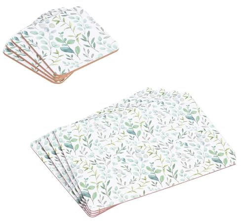 YöL 4 Coasters + 4 Placemats Set Eucalyptus Dinner Plate Tea Coffee Table Protection