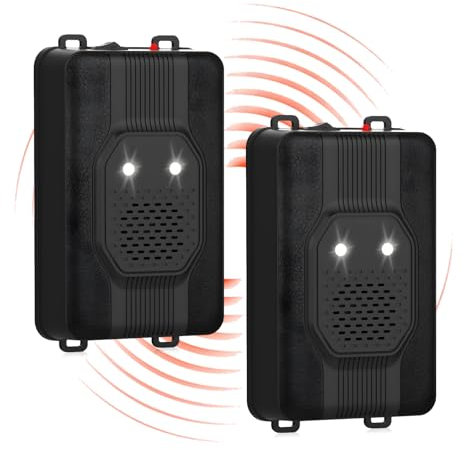 TEOV 2 Stück Marderschreck Ultraschall mit LED Blitzlicht, Anwendungsbereich ca. 40-50m², Flexible Stromversorgung, für Motorraum, Haus, Garten oder Dachboden